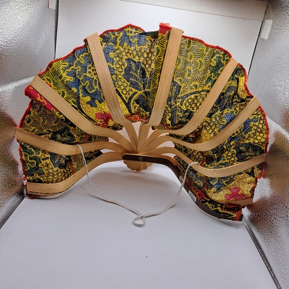 Batik Indonesian Bamboo Sun Foldable Travel Sun Fan Hat Gardening - Picture 2 of 6